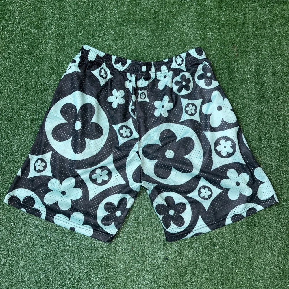 Navy Teal Mesh Shorts Men's XLarge Floral Streetwear
